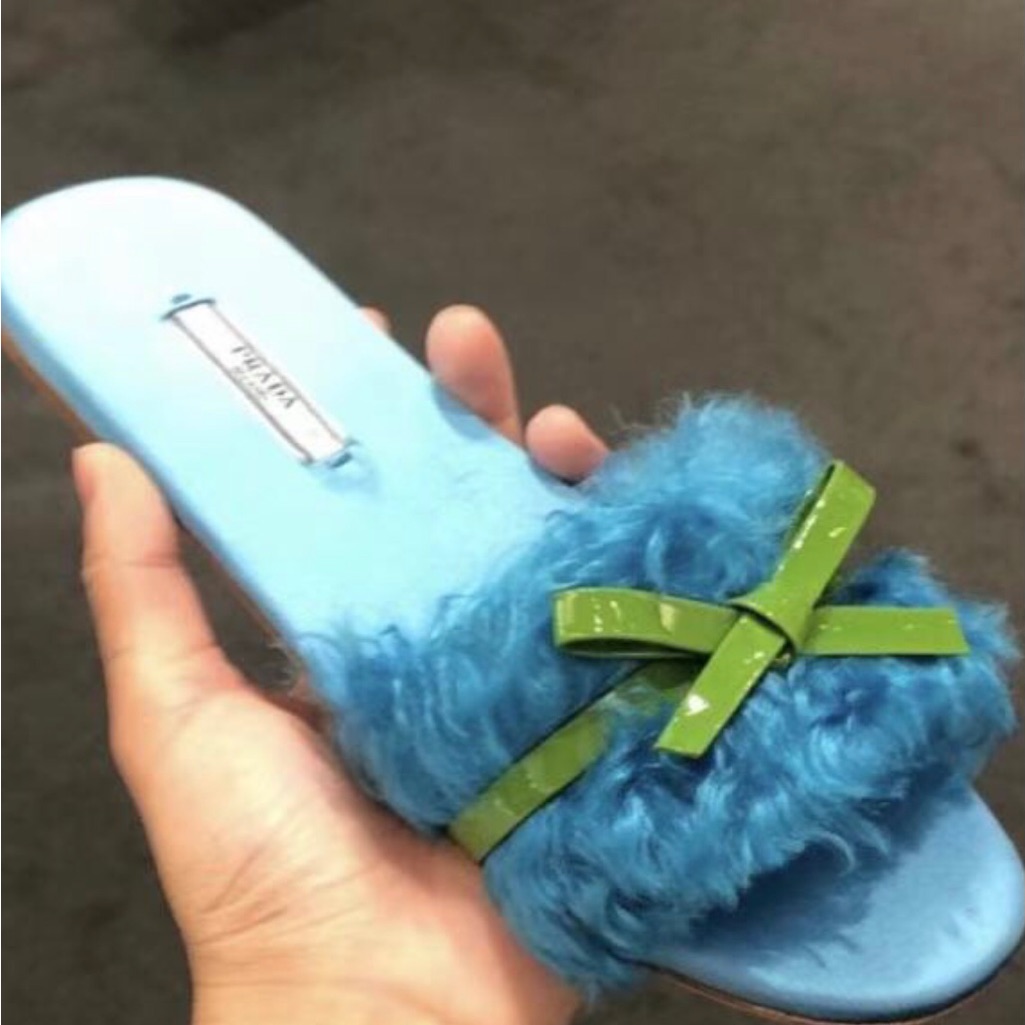 Prada Curly Slipper Blue, Eu Size 37, Satin Insole